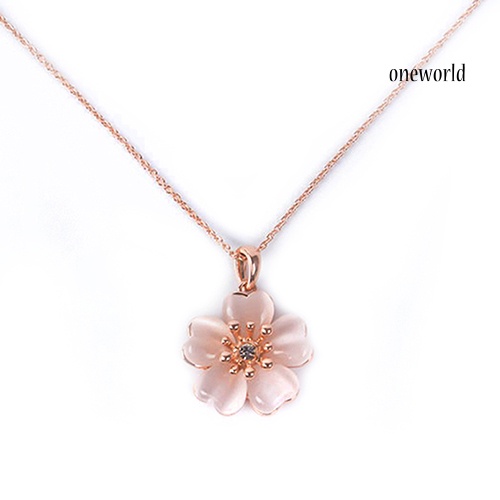 OW@ 2Pcs Fashion Women Faux Opal Flower Pendant Necklace Stud Earrings Jewelry Set