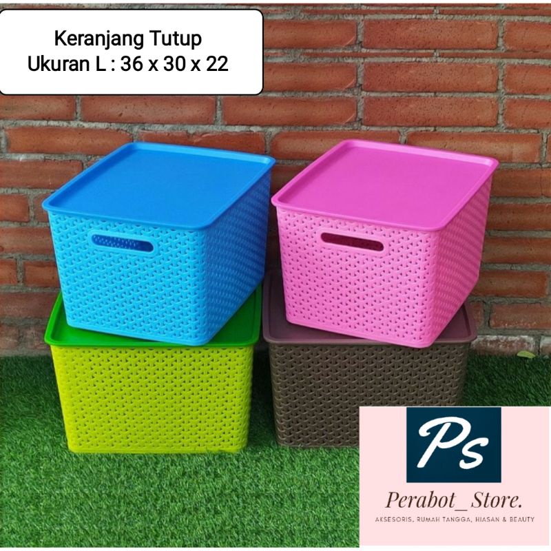 Amerta Keranjang Tutup Serbaguna Box Kotak Ukuran L 36 x 30 x 22 cm
