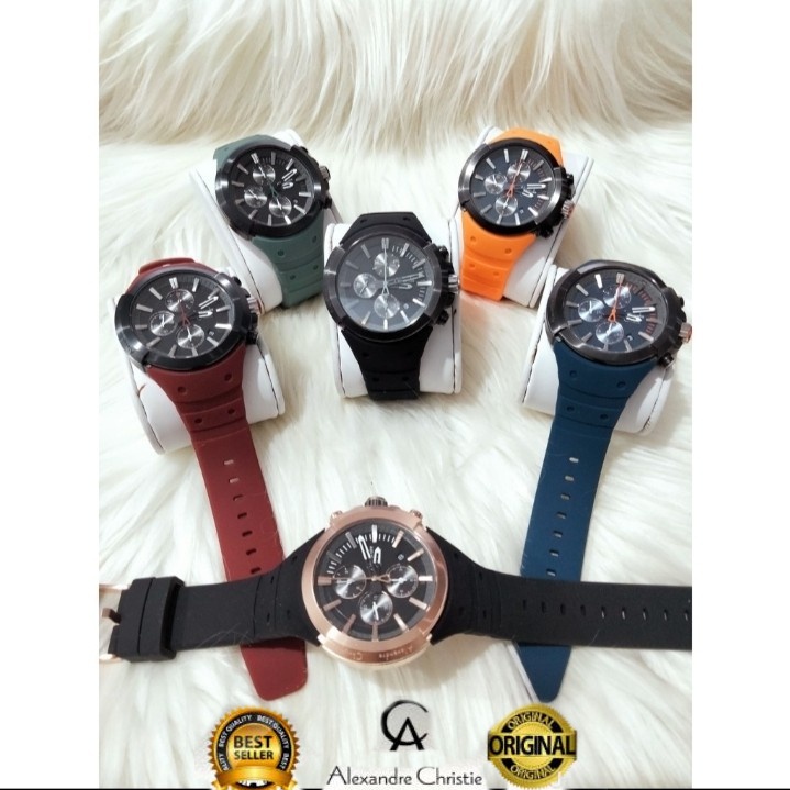 ALEXANDRE CHRISTIE AC 6566 AC6566 MC RUBBER SPORT CHRONOGRAPH ORIGINAL Garansi 1Thn| JAM TANGAN PRIA