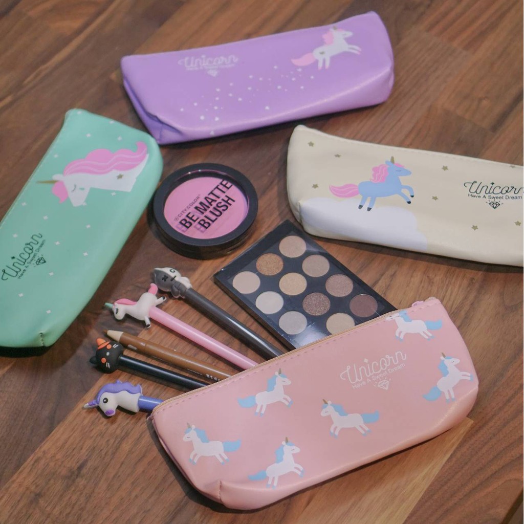 Tempat Pensil unik Pouch Unicorn Transparan dan Pastel Unicorn untuk Alat Tulis  Makeup-4