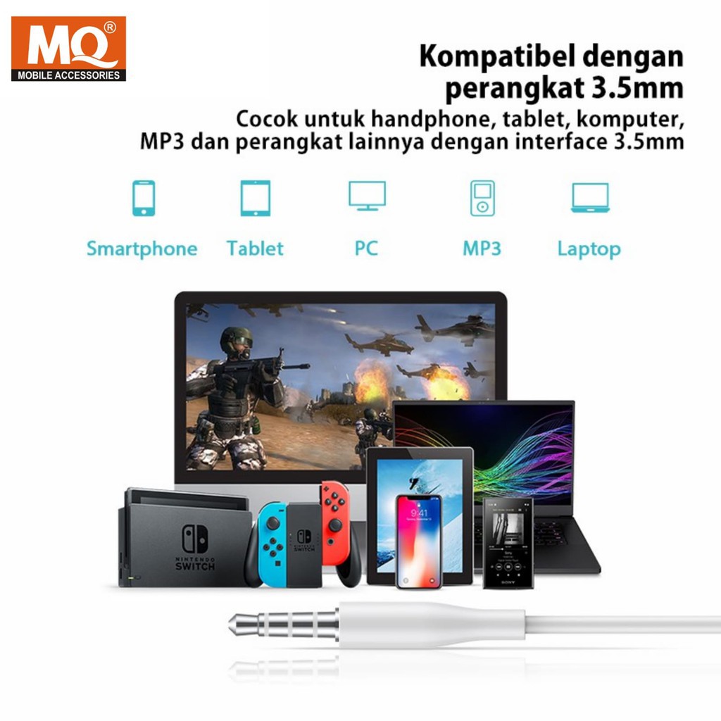 SB MQ 128 Earphone Headset Kabel Handsfree In Ear HiFi dengan Mikropon