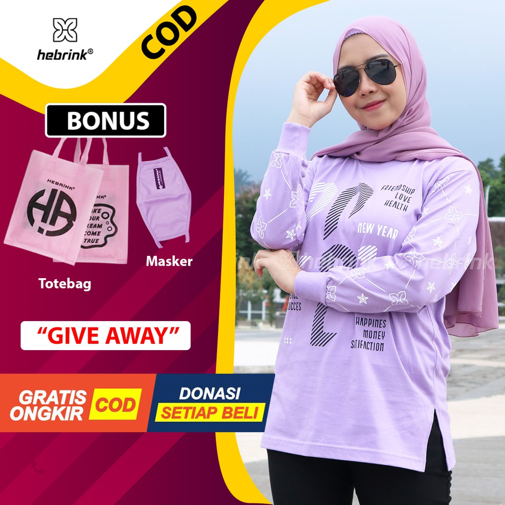 ⭐️TERLARIS⭐️ Hebrink Original T-Shirt Kaos Atasan Wanita Lengan Panjang HB39 Premium Terlaris