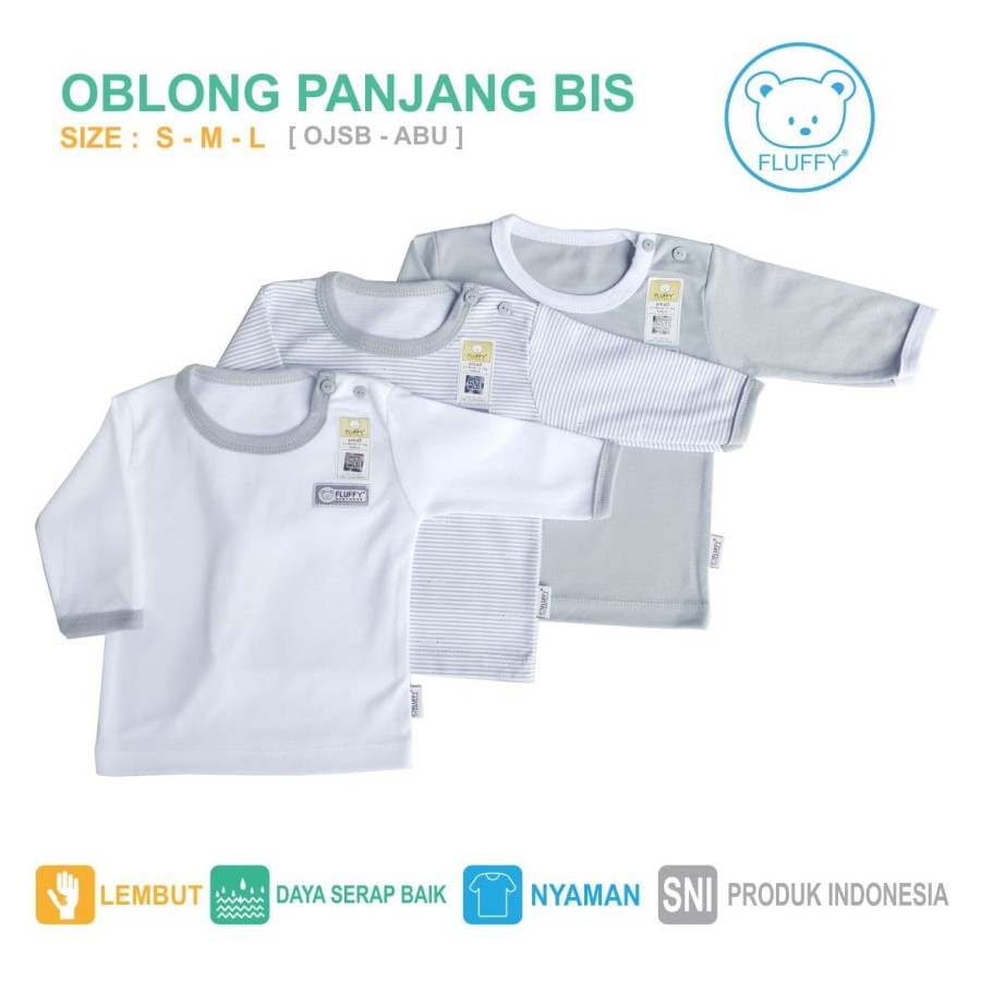 Fluffy SETELAN Baju Oblong / Kancing Depan Lengan Panjang (1stel/pack) S/M/L