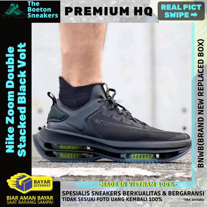 SEPATU RUNNING PRIA NIKE ZOOM DOUBLE STACKED TRIPLE BLACK VOLT FOR MEN PREMIUM ORIGINAL QUALITY