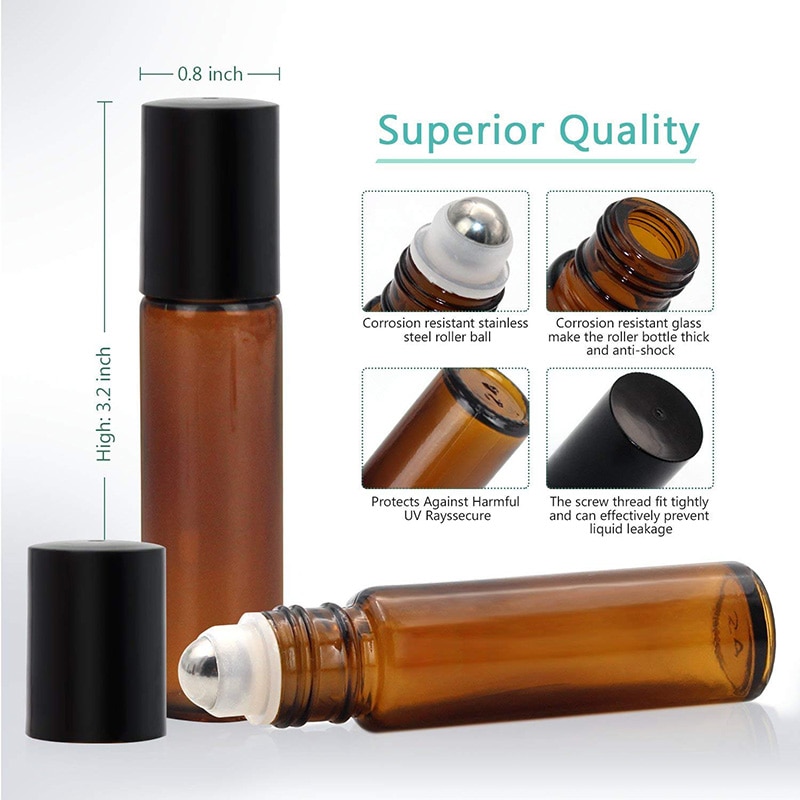 10ml Empty Amber Glass Bottle with Stainless Steel Metal Ball / Portable Perfume Container Glass Bottles Refillable Bottl