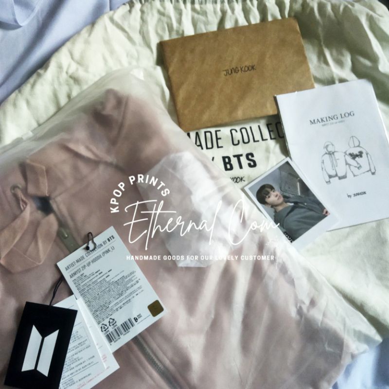 Ready stock - Hoody Armyst Jungkook Pink size M Fullset with Photocard and making log - Hoodie BTS J