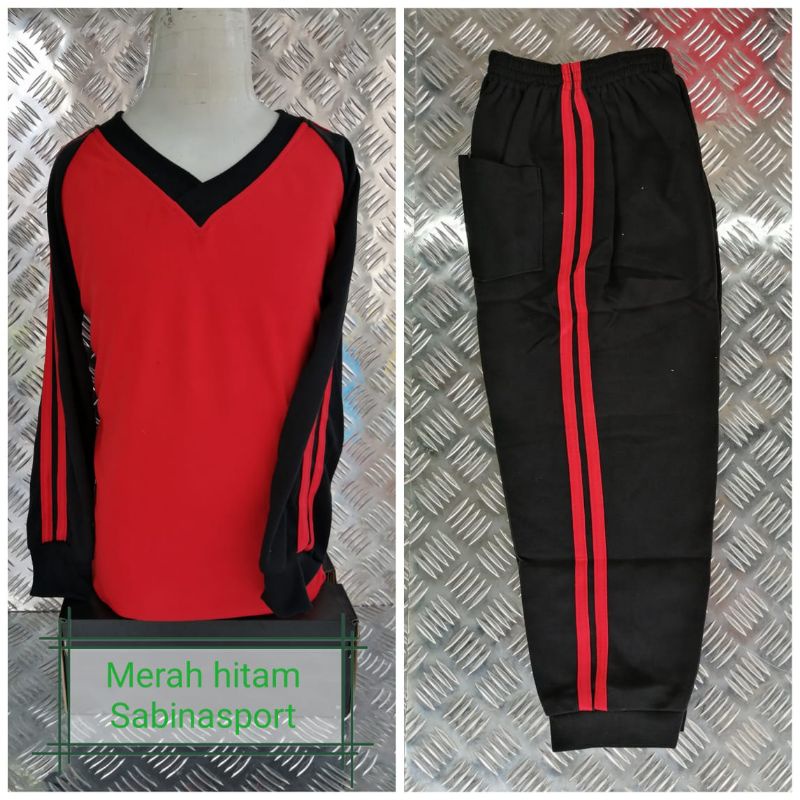 stelan olahraga SD tangan panjang// seragam olahraga SD merah hitam// trening olahraga SD