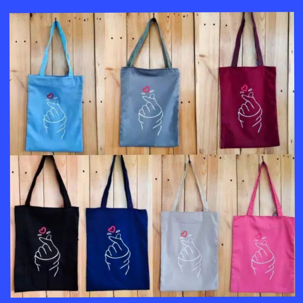 Tote bag TANGAN LOVE kpop / k-pop / korea 8 warna pilihan ada resleting bahan drill halus [remium