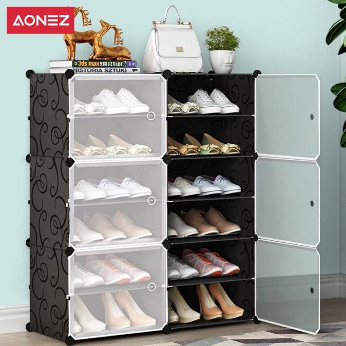 Aonez Rak Sepatu Anti Debu 2 Kolom 6 Layer Tebal Shoe Rack Portable Se Nissayho