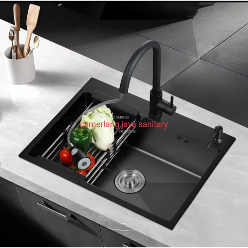 Paket Lengkap Kitchen Sink Stainless JKM 6045 HITAM / Sink JKM 6045 HITAM BLACK