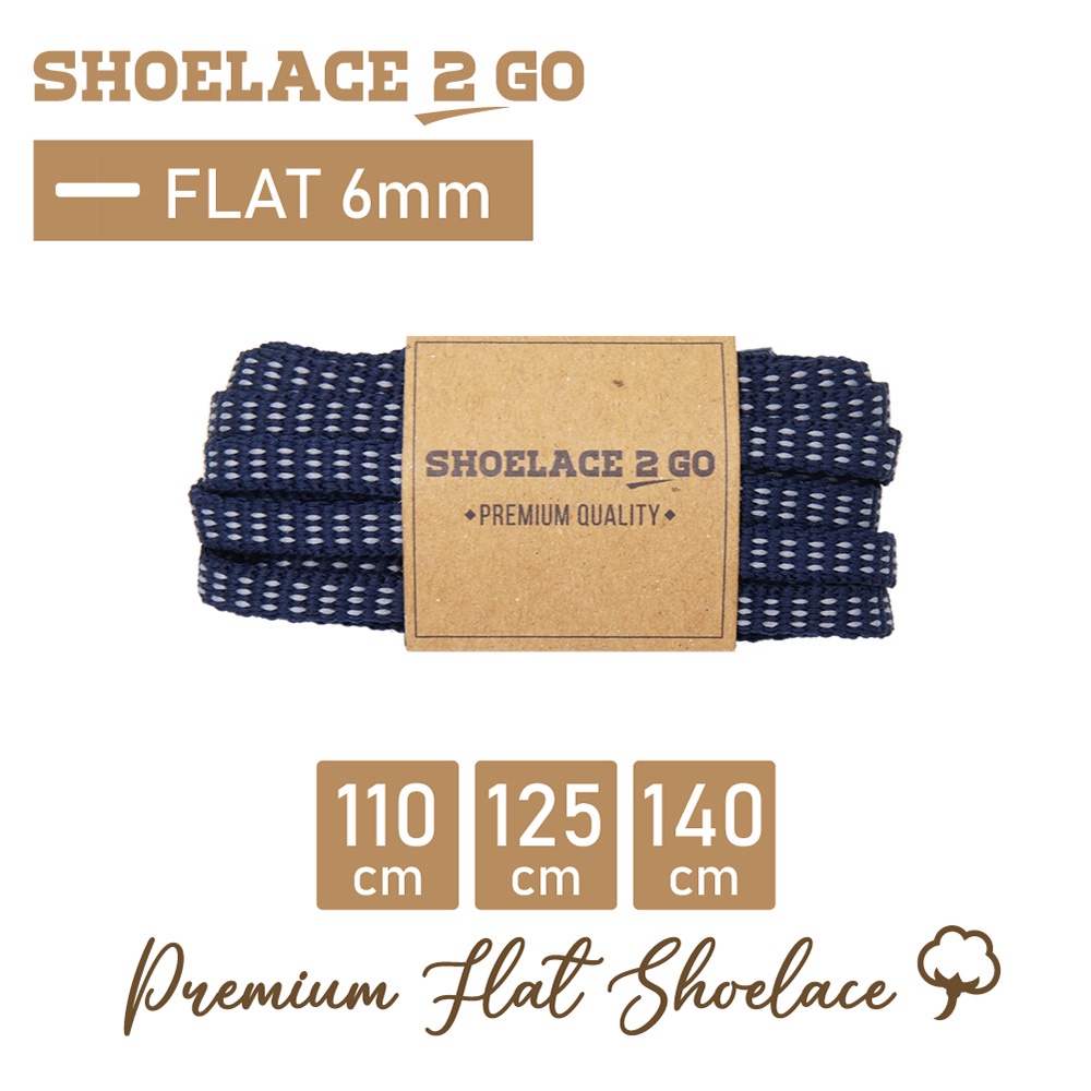 SHOELACE 2 GO PREMIUM TALI SEPATU MOTIF GEPENG PIPIH FLAT N4 NAVY LIGHT GREY - 110CM 125CM 140CM