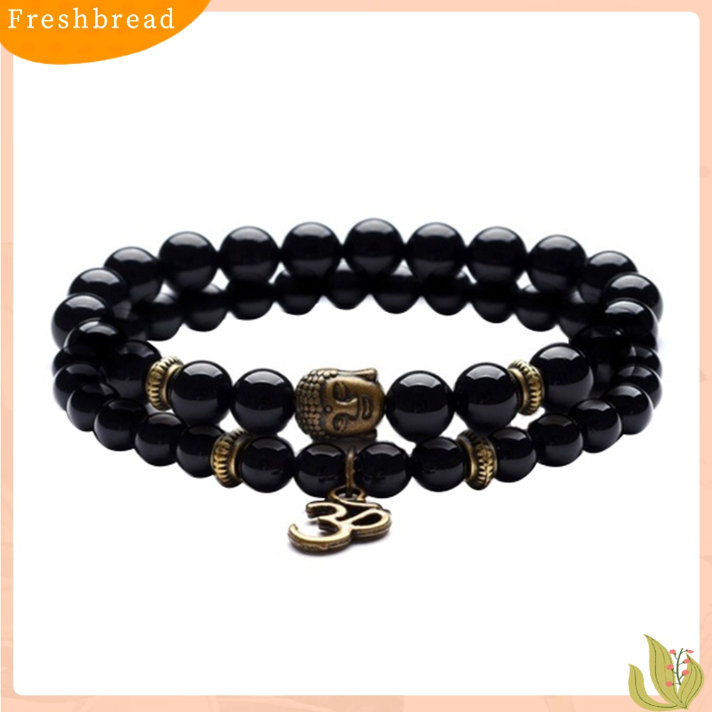 [TERLARIS]2Pcs/Set Vintage Unisex Beads Buddha Head Yoga OM Pendant Bracelets Jewelry Gift