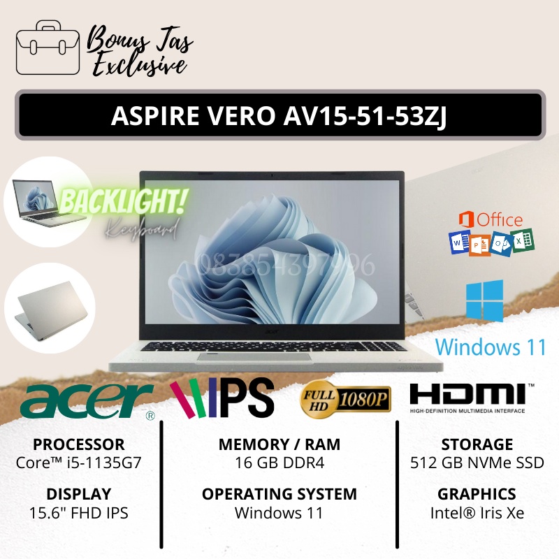 ACER ASPIRE VERO AV15-51R-53ZJ CI5-1135G7/16GB/512GB/15.6 FHD/FP/BLK/WIN11/VOLCANO GRAY