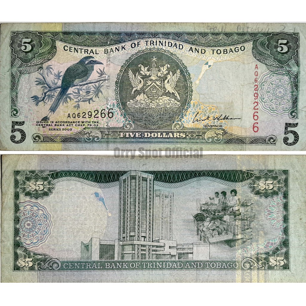 UANG LUAR KUNO ASLI TRINIDAD DAN TOBAGO 5 DOLAR TAHUN 2006 KONDISI VERY FINE