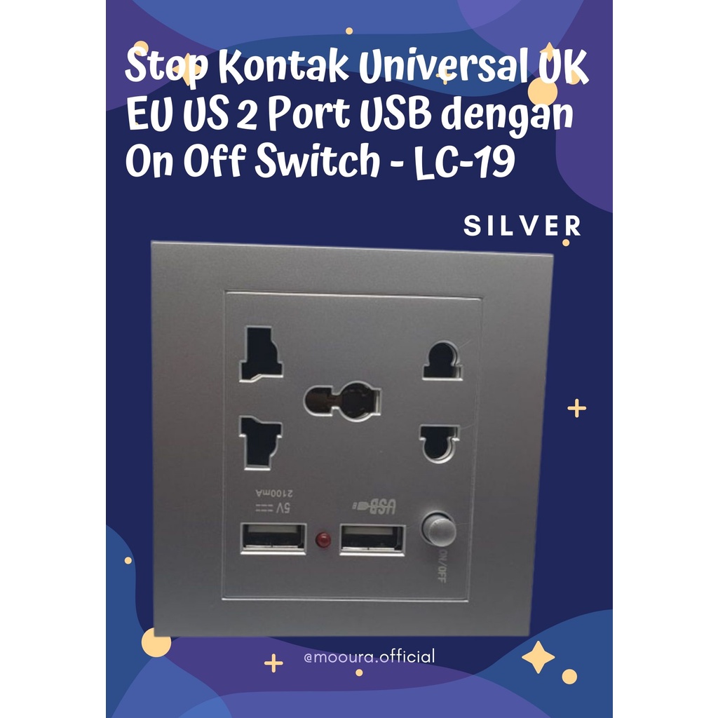 STOP KONTAK CONTACT DINDING UNIVERSAL UK EU US 2 PORT USB ON OFF SWITCH FAST CHARGING TEMPEL TUTUP B