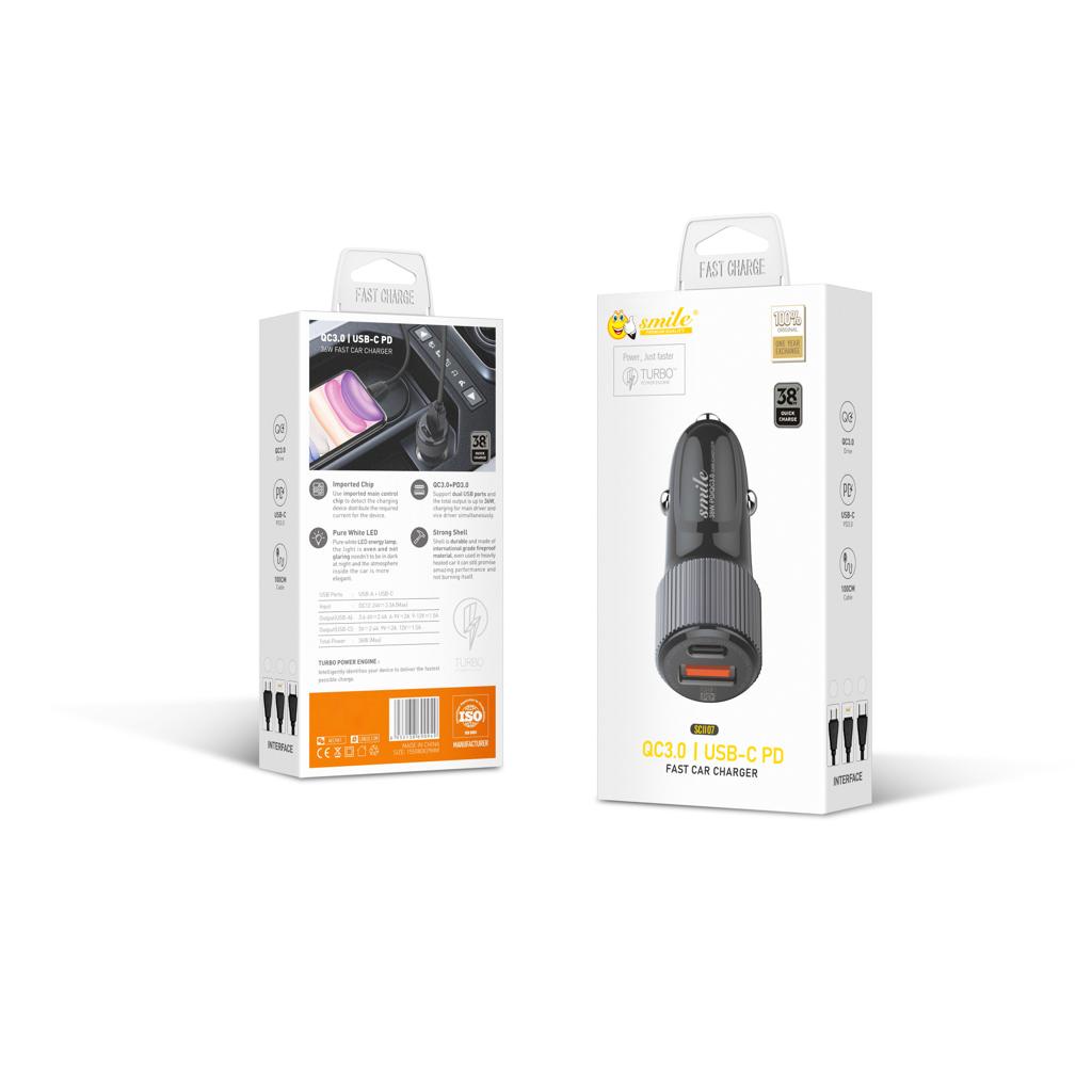 Charger Mobil 1 Port USB - A + 1 Port Type C USB - C QualCom 38watt Saver Mobil Quick Charger Samsun