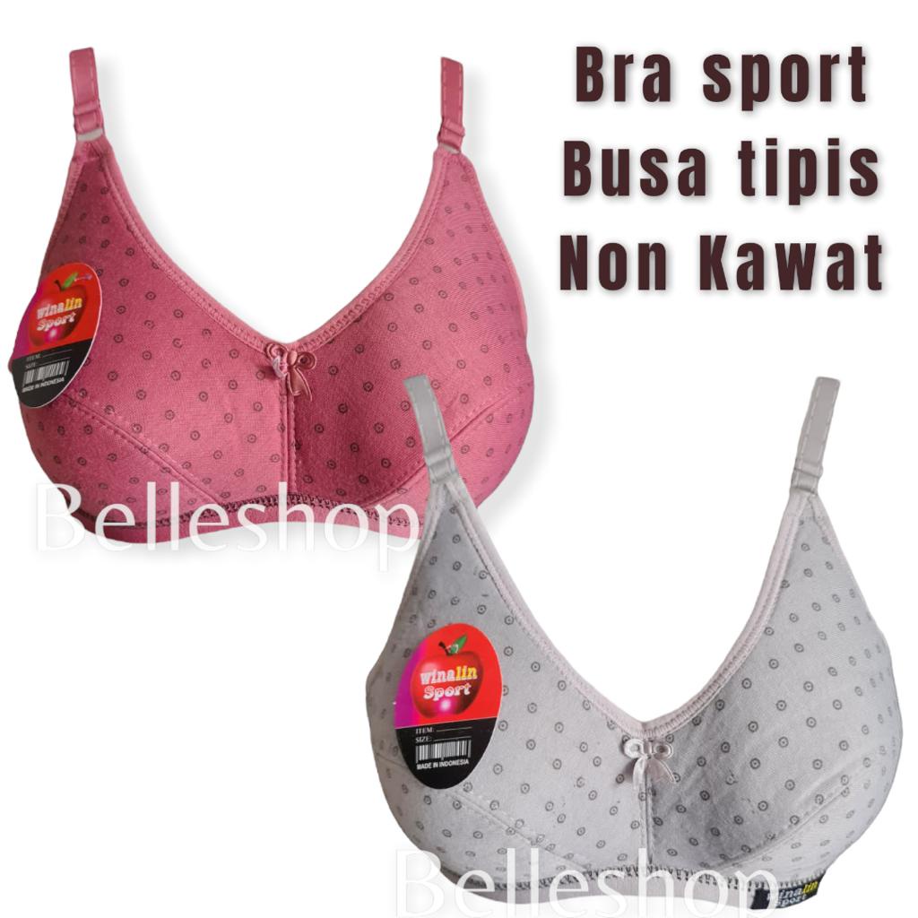 BH Bra Sport WN Non Kawat Sablon Bintik Lembut Sz 36 38