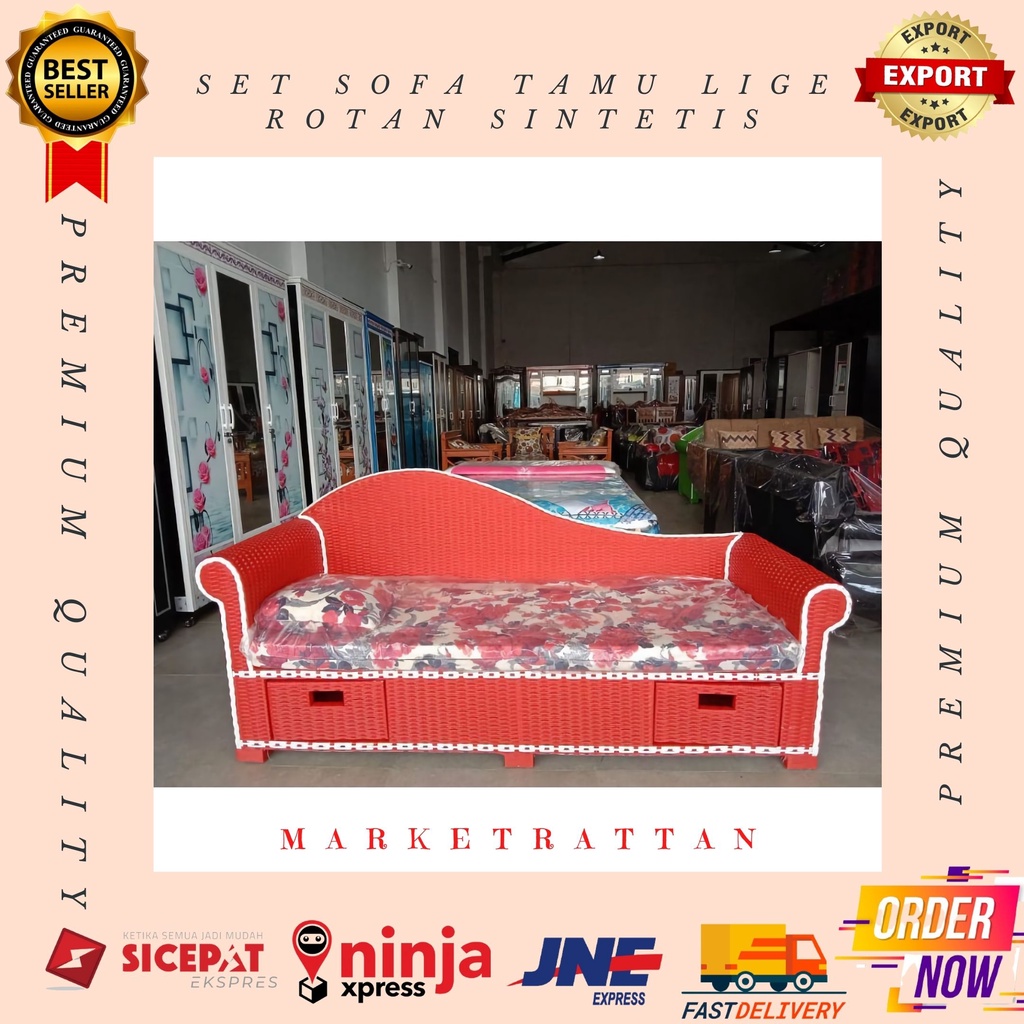 Set Kursi Sofa Korsi Bangku Lige Duduk Teras Malas Empuk Nyaman Santai Rotan Rattan Sintetis Untuk T