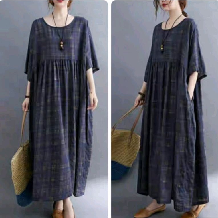 79006 Baju maxidress longdress Maxi long dress LOOSE terusan daster OVERSIZED ukuran besar Korea Kor