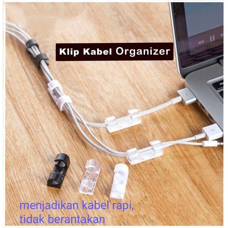 1set isi 20pcs Kabel Organiser Kabel Stik Mandiri Klip Klem Kabel Meja Jepit Dinding Fixer