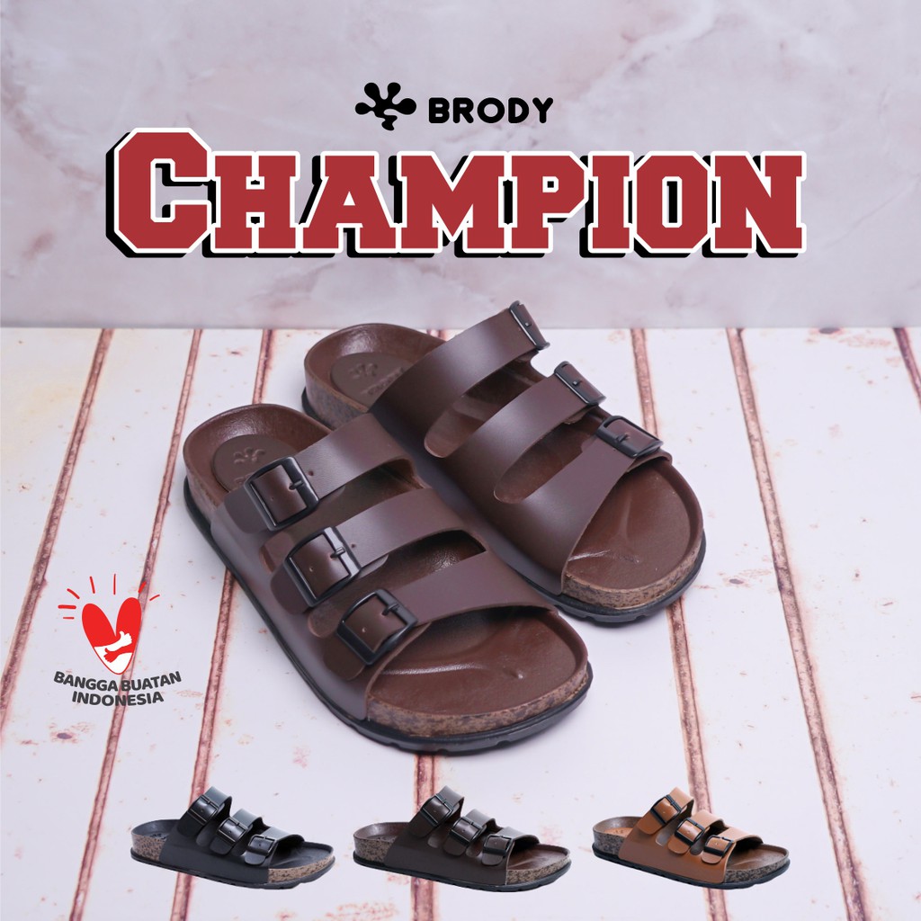 Brody CHAMPION  Sandal pria casual  sandal slop  sol puyuh kekinian model birken ban tiga gesper