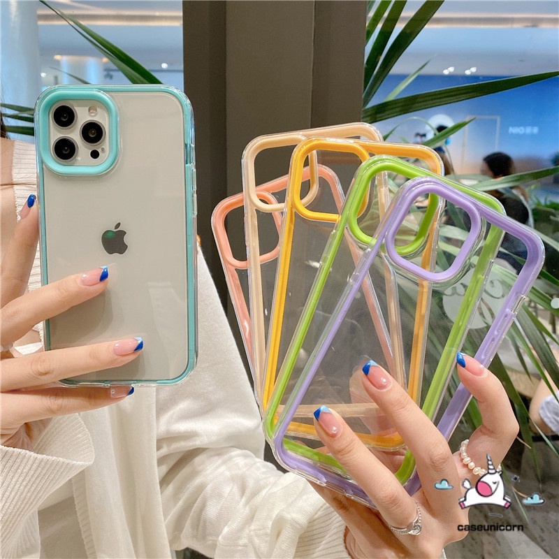 Soft Case Bumper Transparan 3 In 1 Warna Permen Untuk Iphone 13 Pro Max 7 8 Plus 7plus 11 12 13 Pro Max X Xr Xs Max Se 2020