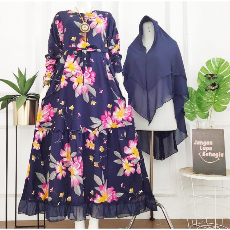 GAMIS SET KHIMAR 2 LAYER SAKU MOTIF TERBARU