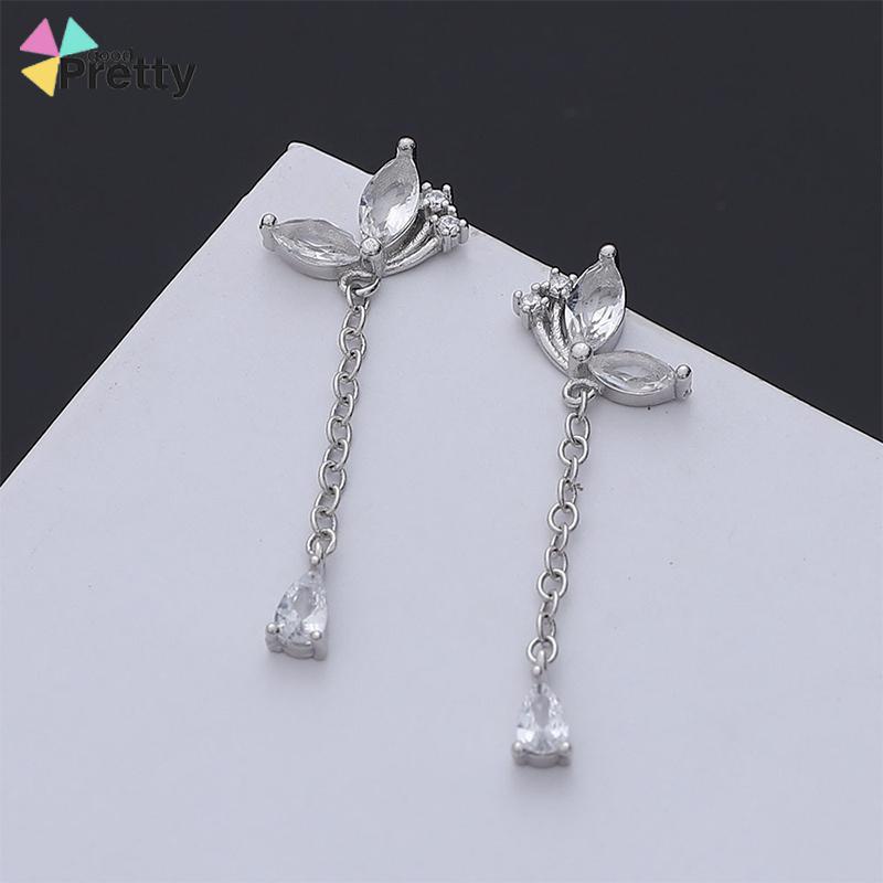 Anting Kupu-kupu Rumbai Drop Earrings Retro French Temperamen Indah Flash Diamond Earrings - PD