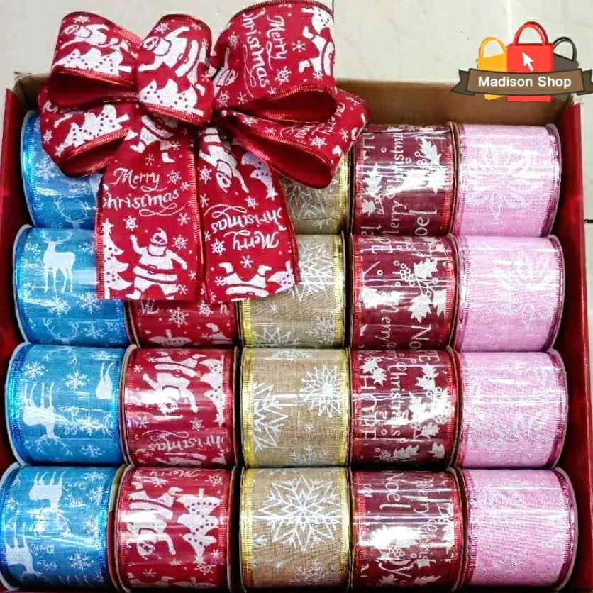 

Pita Kawat Natal Bahan Kain 6 cm Pita Merah Emas Dekor Parcel Murah