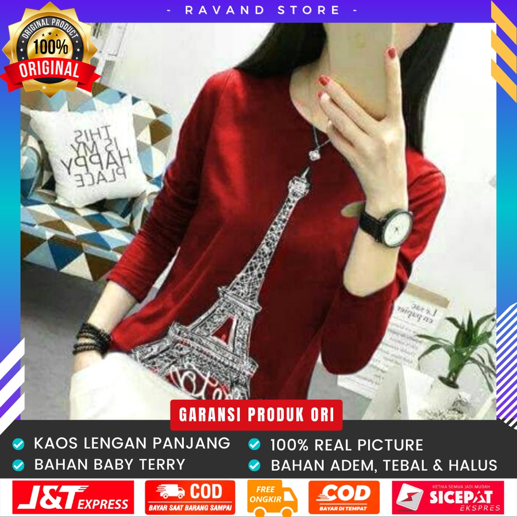 Baju Atasan Kaos Wanita Lengan Panjang Casual Kasual Kekinian Pakaian Kaos Longsleeve Long Sleeve Wa