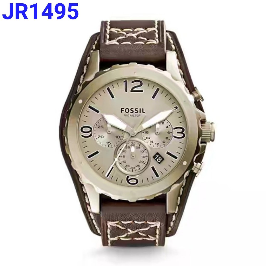 promo FOSSIL JR 1495 Origina jam tangan pria, baterai, strap kulit, 46mm manual book,include box