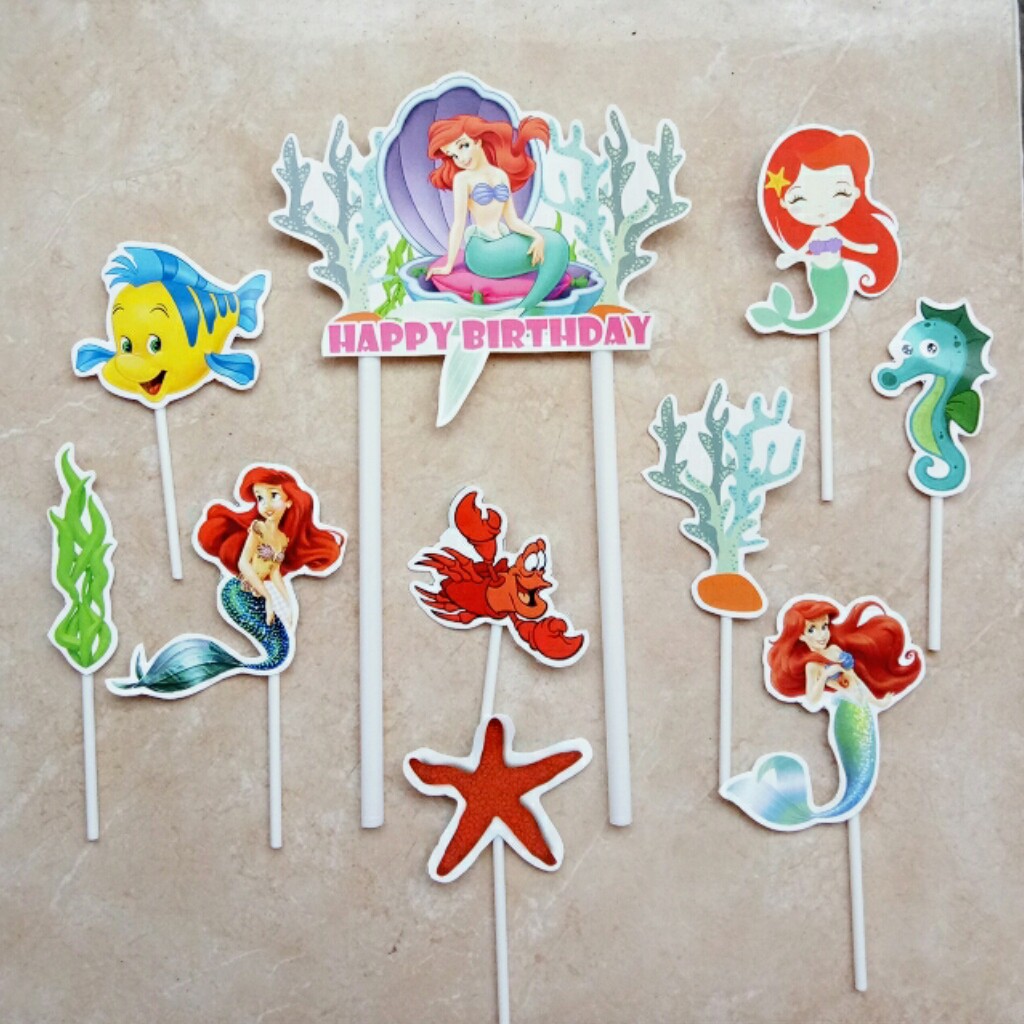hiasan kue ulang tahun cake topper toper karakter ariel mermaid ariel duyung