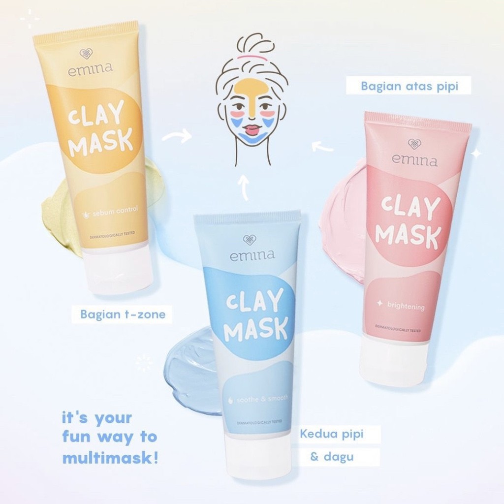 EMINA Clay Mask 60mL | masker wajah brightening sebum oil control soothe smoothe BPOM