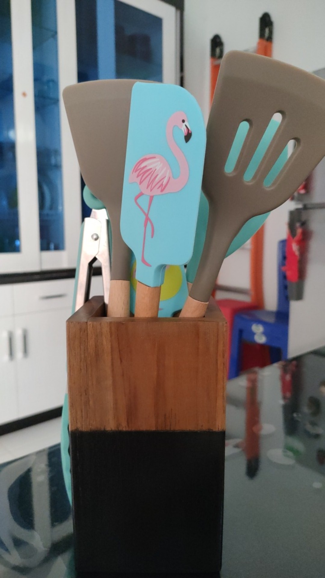 Tempat Spatula Kayu Jati / Tempat Sutil / Kotak Spatula / Kotak Sutil / Tempat Alat Masak