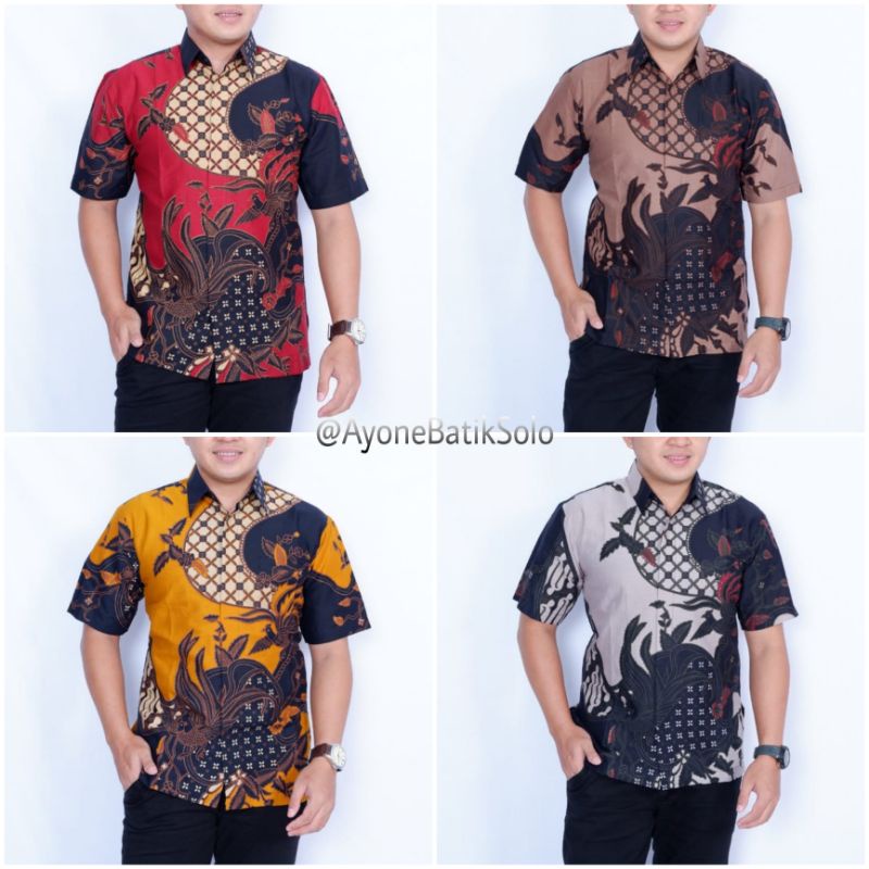 Kemeja Batik Pria Terbaru Baju Batik Premium Lengan Pendek Batik Pria Warna Merah/Coklat/Kuning/Abu