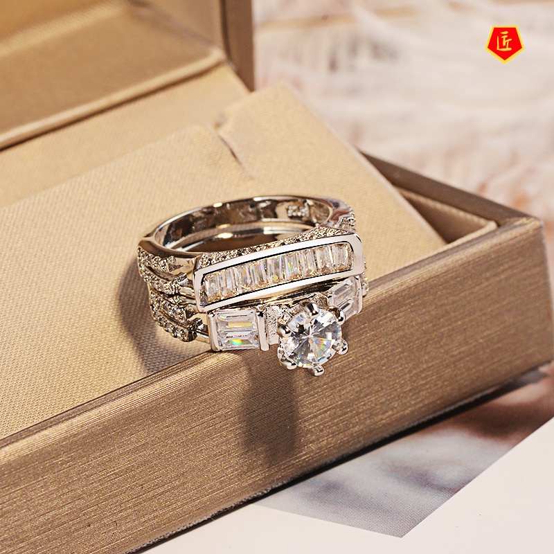 [Ready Stock]Creative Personality 925 Silver Diamond 2 Pieces Ring Set