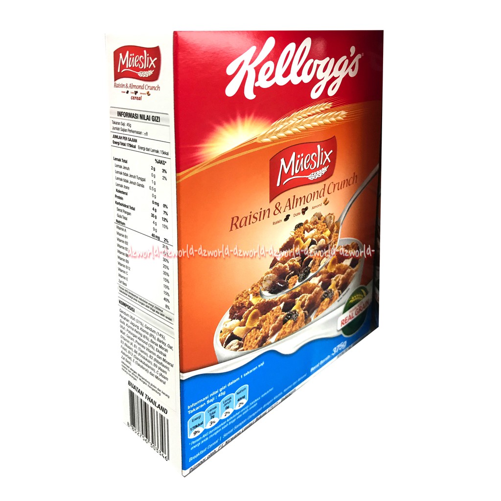 Kellogg's 355gr Mueslix Raisin And Almond Crunch Sereal Terbuat Dari Gandum Utuh Kelloggs Mueslik Cereal