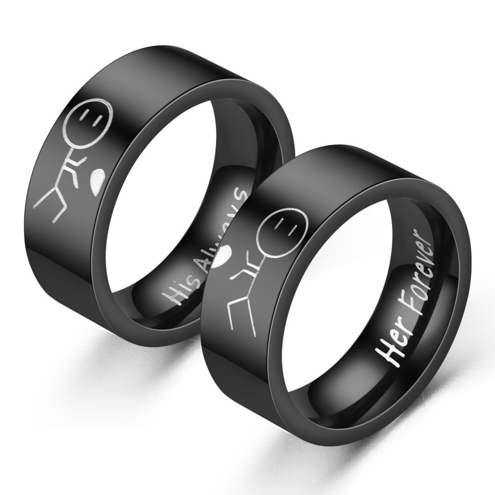 【COD Tangding】cincin Titanium Silver Motif Tulisan Her Forever His Always I Love You Untuk Pasangan / Pria / Wanita