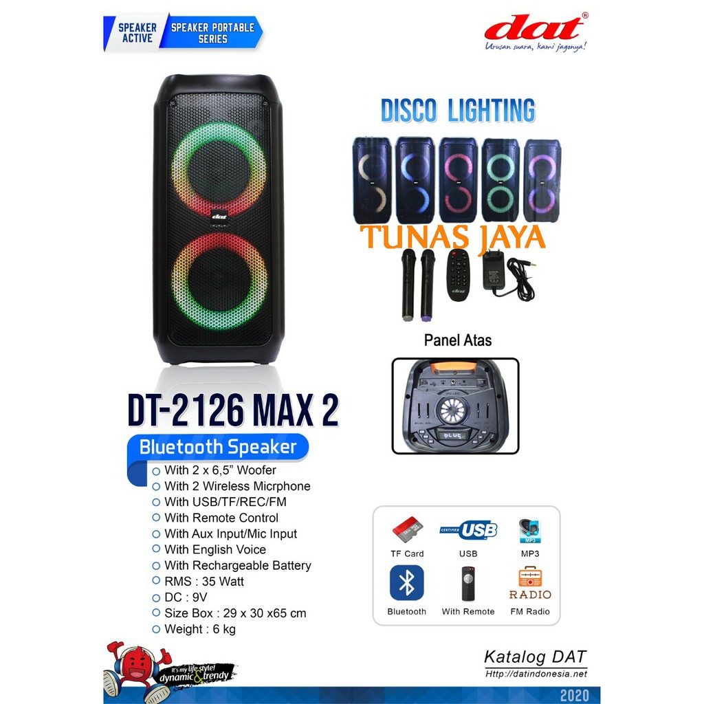 Speaker Portable Meeting DAT DT2126 / DAT DAT-2126 Max 2 ukuran 6,5ins x2 Double