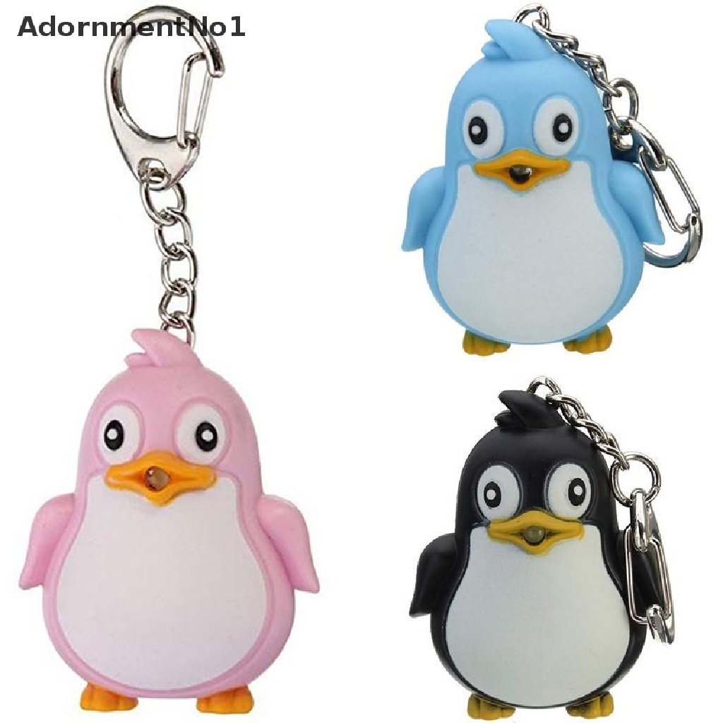 (AdornmentNo1) Gantungan Kunci Lampu Senter LED Bentuk Penguin Lucu Dengan Suara