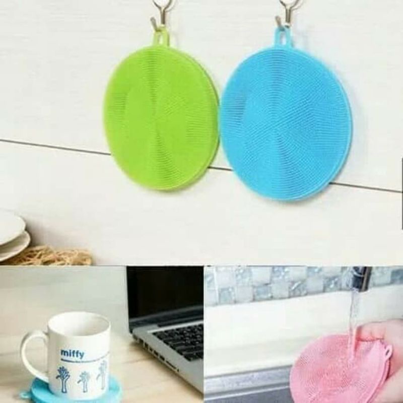 ~ PIYOSHI08 ~ Spon Silikon Cuci Piring BULAT Spons Anti Kuman Bakteri Reusable Sponge PD11