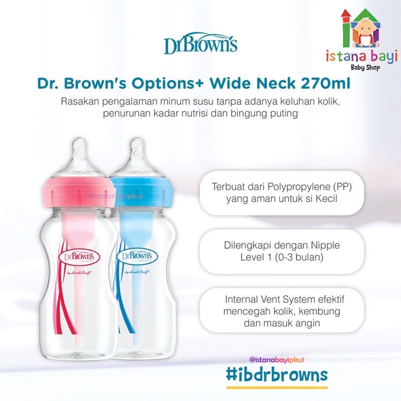 Dr.Brown’s 9oz PP Wide Neck Options+ 270ML - Botol Susu