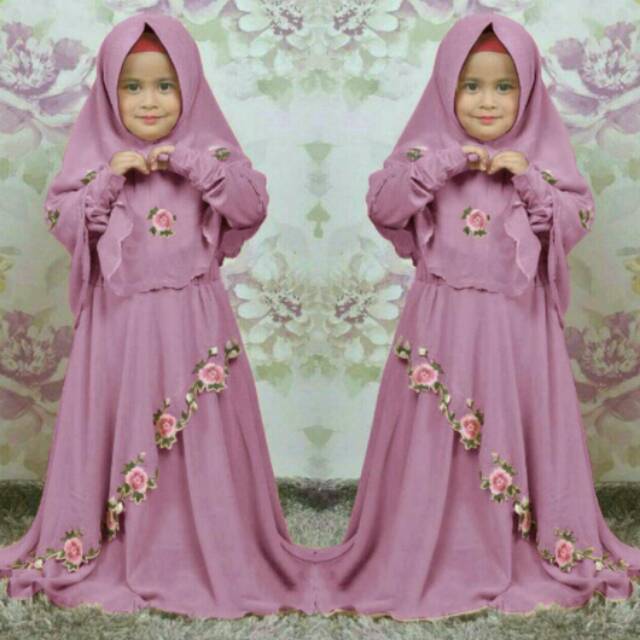 Baju Gamis syari set anak perempuan/motif bunga bordir