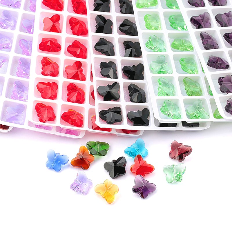 Kupu -kupu kristal Austria lurus lubang gelas gantung 14mm 28pcs