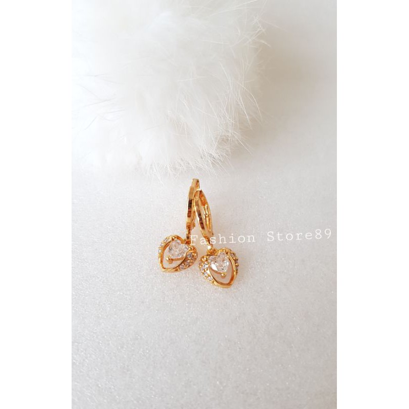 Ready import Anting Love Full Permata Putih cantik murah berkualitas bestseller love xuping LVP011