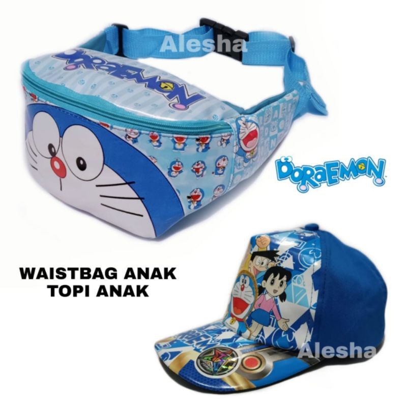 2in1waistbag anak doraemon free topi printing