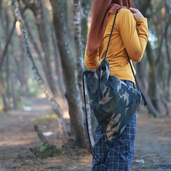 Tas Serut String Bag Tas Punggung Backpack Pria Wanita SPNB Kanvas ARMY TENTARA