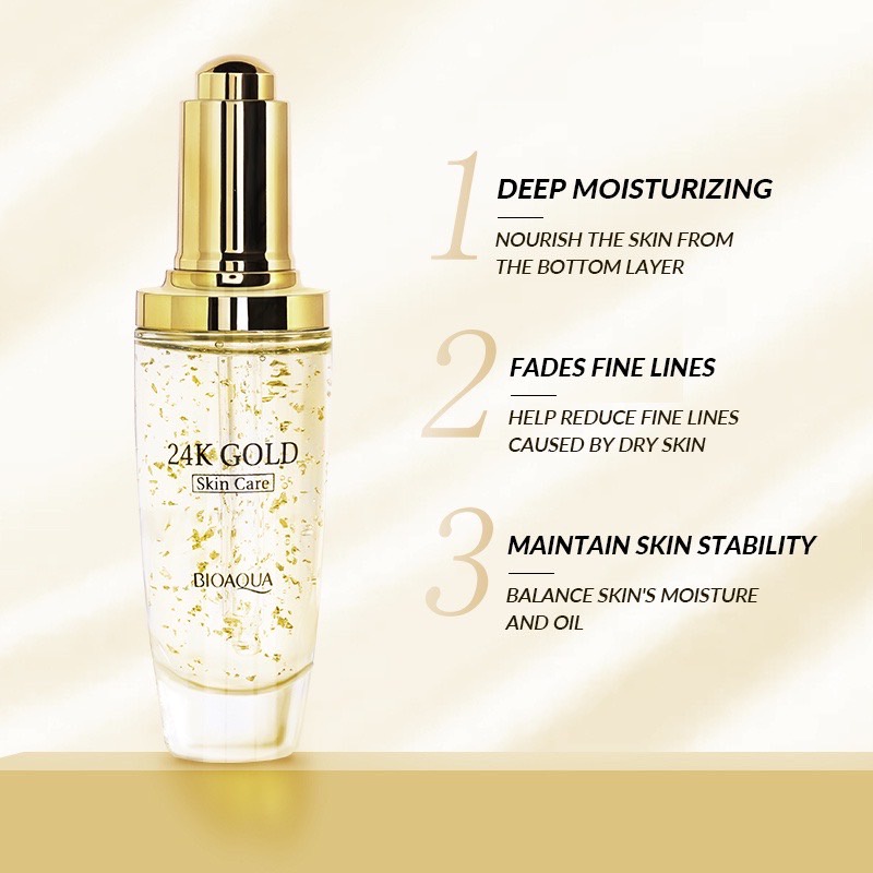 BIOAQUA 24K GOLD SERUM SKIN CARE PERAWATAN WAJAH PAGI DAN MALAM HYDRATING ANTI AGING ORIGINAL BPOM COD