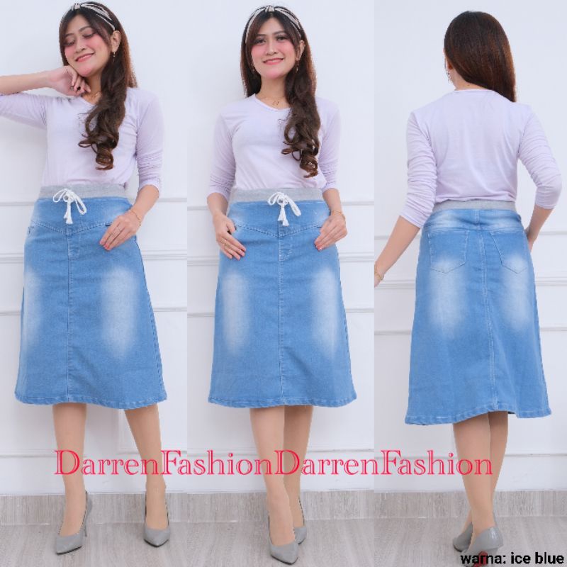 Rok Jeans Panjang 7/8 Stretch &amp; Tebal Dania Premium