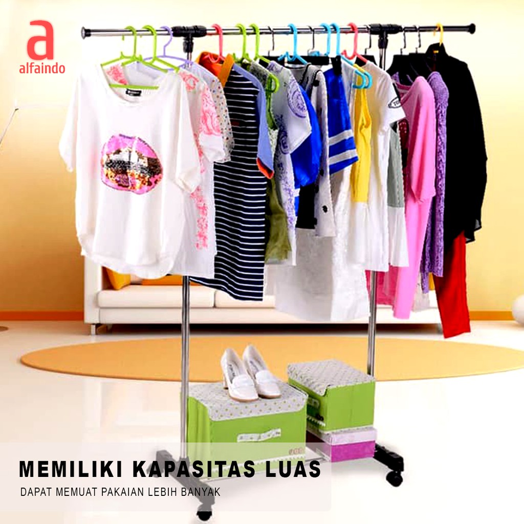 Rak Gantungan Baju Stand Hanger Jemuran Minimalis Dengan Roda GHR002